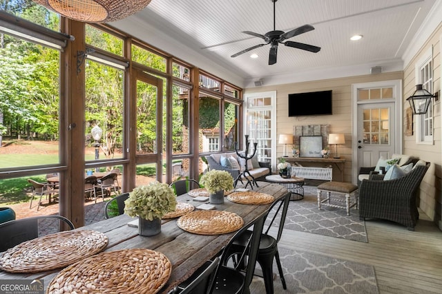 240 Trotters Rdg, Fayetteville, GA 30215 - sunroom with outdoor dining area, outdoor lounge area, and a ceiling fan