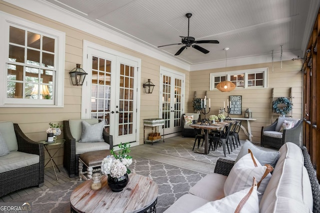 240 Trotters Rdg, Fayetteville, GA 30215 - exterior space featuring french doors, outdoor dining space, ceiling fan, and an outdoor living space