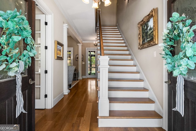 240 Trotters Rdg, Fayetteville, GA 30215 - foyer entrance featuring stairway, baseboards, ornamental molding, and wood finished floors