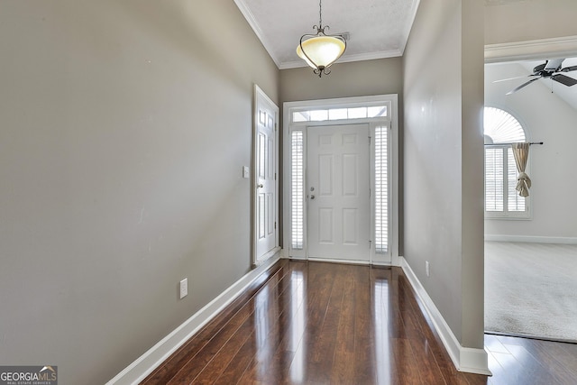 135 Fairway Ct, Newnan, GA 30265 - entrance foyer featuring ornamental molding, hardwood / wood-style flooring, baseboards, and ceiling fan