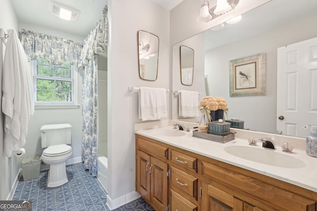 918 Guinevere Way SW, Lilburn, GA 30047 - bathroom with double vanity and shower / bath combination with curtain