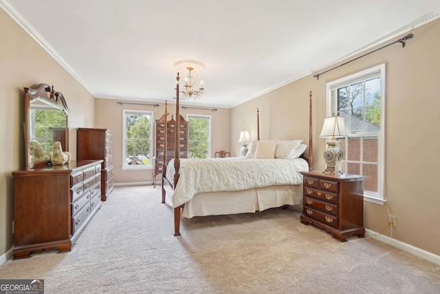 918 Guinevere Way SW, Lilburn, GA 30047 - carpeted bedroom with crown molding and a chandelier