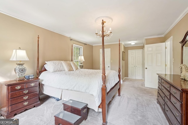 918 Guinevere Way SW, Lilburn, GA 30047 - bedroom featuring a chandelier, light colored carpet, and crown molding