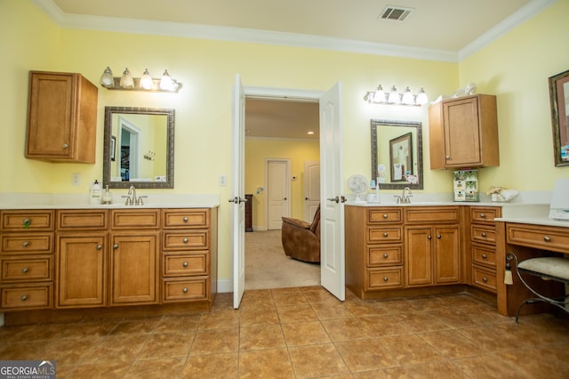 4149 Yancey Rd, Douglasville, GA 30135 - full bath featuring tile patterned floors, visible vents, a sink, and ornamental molding