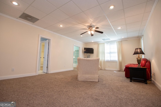 4149 Yancey Rd, Douglasville, GA 30135 - unfurnished room with baseboards, ornamental molding, light carpet, recessed lighting, and ceiling fan