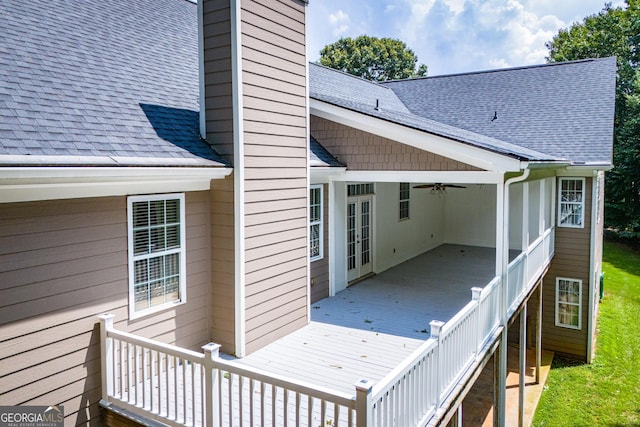 4149 Yancey Rd, Douglasville, GA 30135 - wooden terrace with ceiling fan