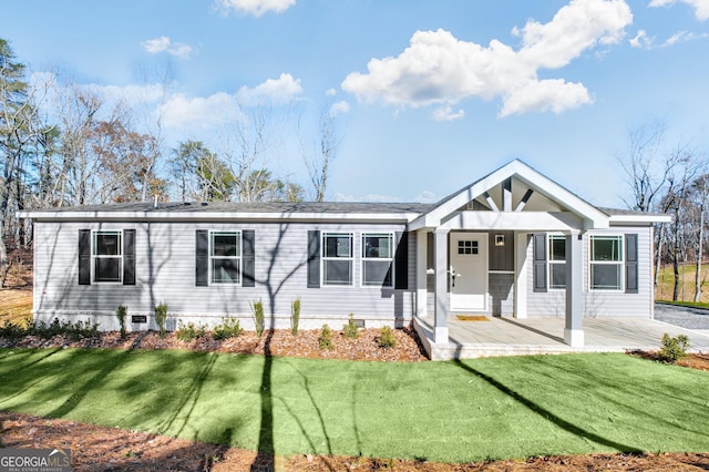 350 Pea Ridge Rd, Ball Ground, GA 30107 - view of front facade with a front yard, covered porch, and crawl space
