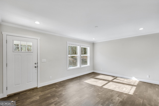 350 Pea Ridge Rd, Ball Ground, GA 30107 - entrance foyer featuring healthy amount of natural light, ornamental molding, wood finished floors, baseboards, and recessed lighting