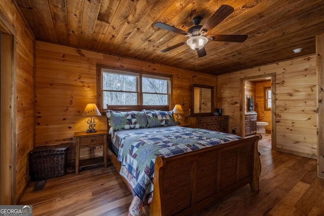 398 Dancing Trees Trl Unit 361, 362, Morganton, GA 30560 - bedroom with wood ceiling, hardwood / wood-style flooring, wooden walls, multiple windows, and connected bathroom