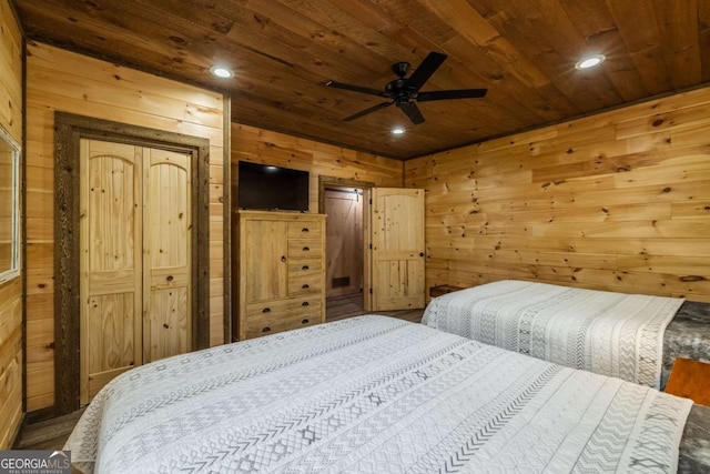 398 Dancing Trees Trl Unit 361, 362, Morganton, GA 30560 - bedroom featuring wood ceiling, wood walls, recessed lighting, and wood finished floors