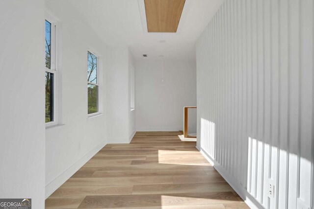644 Glendale Rd, Scottdale, GA 30079 - hallway with light wood-style flooring and attic access