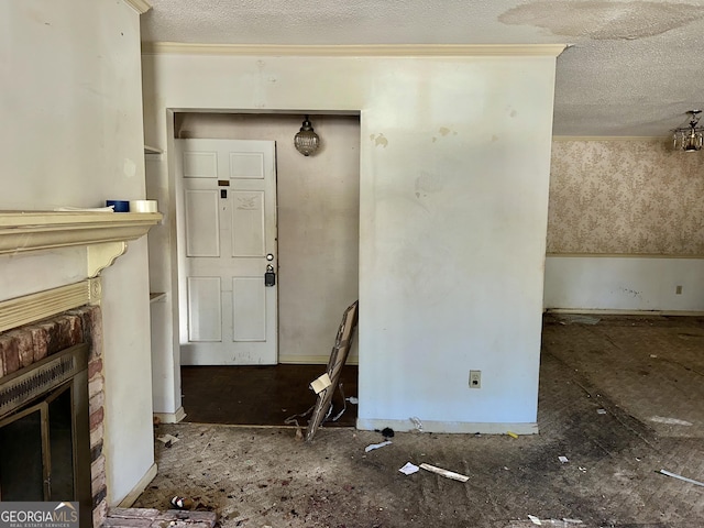 3038 Parc Lorraine, Lithonia, GA 30038 - interior space with a glass covered fireplace and a textured ceiling