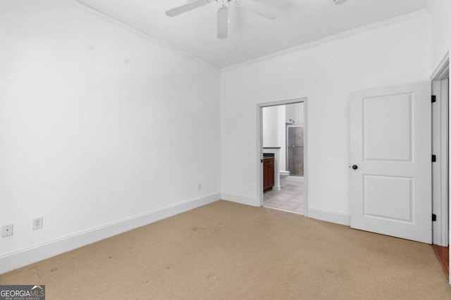 11 Perimeter Ctr E Unit 1404, Atlanta, GA 30346 - unfurnished bedroom featuring light colored carpet, connected bathroom, crown molding, and a ceiling fan