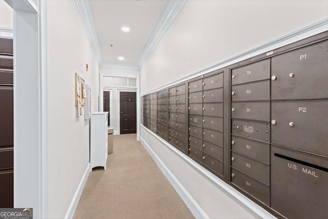 11 Perimeter Ctr E Unit 1404, Atlanta, GA 30346 - hall with crown molding, mail area, and carpet