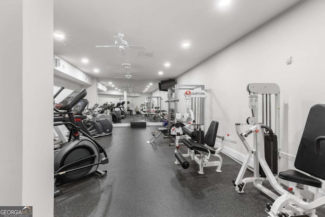 11 Perimeter Ctr E Unit 1404, Atlanta, GA 30346 - workout area featuring ceiling fan and recessed lighting
