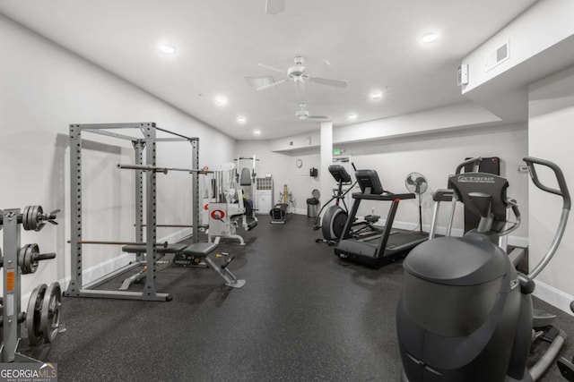 11 Perimeter Ctr E Unit 1404, Atlanta, GA 30346 - exercise room with a ceiling fan and recessed lighting