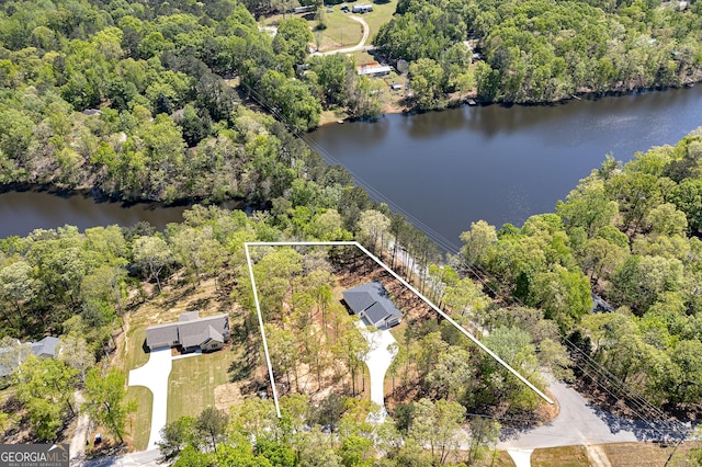 100 N Stewart Ln, Griffin, GA 30224 - birds eye view of property featuring a water view and a forest view
