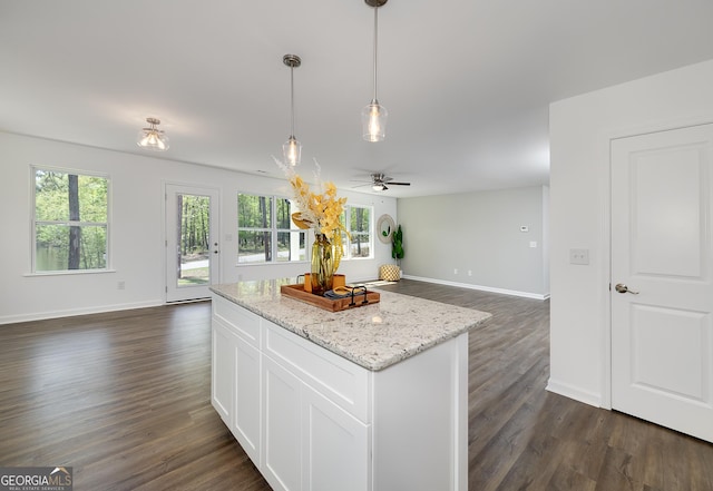 100 N Stewart Ln, Griffin, GA 30224 - kitchen featuring a wealth of natural light, dark wood finished floors, open floor plan, and ceiling fan