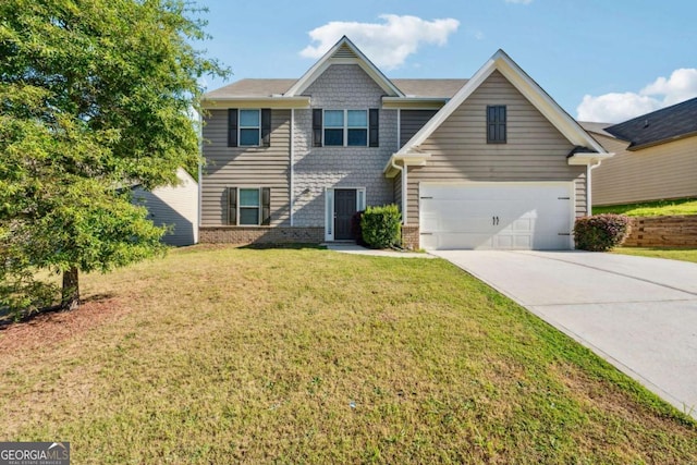 7431 Saint David St, Fairburn, GA 30213 - view of front facade with driveway, a front lawn, and brick siding