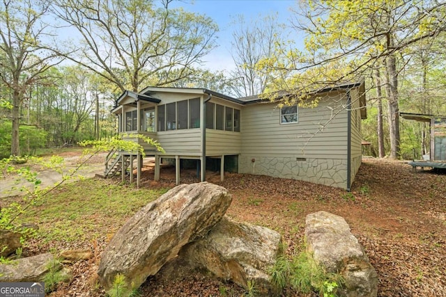 5026 Daniel Mill Rd, Winston, GA 30187 - rear view of house with a sunroom and crawl space