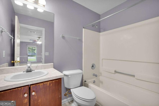 210 Preakness Dr, Hinesville, GA 31313 - full bath featuring bathing tub / shower combination, vanity, toilet, and ceiling fan