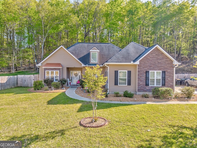 11 Bush Arbor Pl SW, Rome, GA 30165 - view of front of property with a front lawn, fence, and stone siding