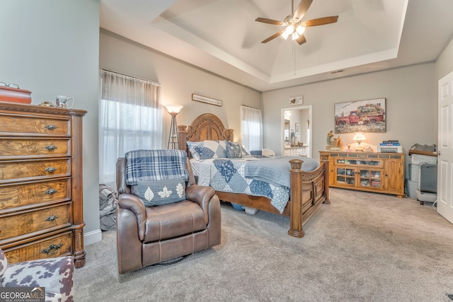 11 Bush Arbor Pl SW, Rome, GA 30165 - bedroom featuring a tray ceiling, a ceiling fan, multiple windows, and carpet floors