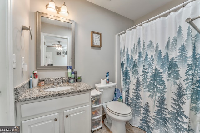 11 Bush Arbor Pl SW, Rome, GA 30165 - full bath with a shower with shower curtain, toilet, ceiling fan, and vanity
