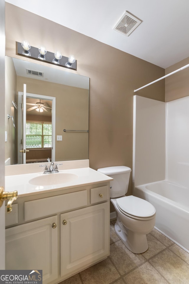 bathroom with visible vents, toilet, tile patterned flooring, and vanity