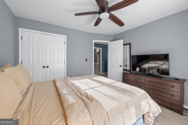 1035 Bridle Path Dr, Lawrenceville, GA 30045 - carpeted bedroom featuring a closet and a ceiling fan