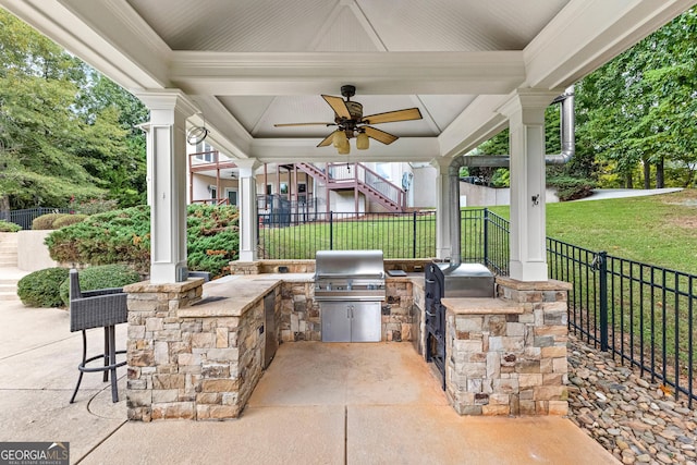 12 Arbor Shrs, Newnan, GA 30265 - view of patio / terrace featuring exterior kitchen, a ceiling fan, and a gazebo