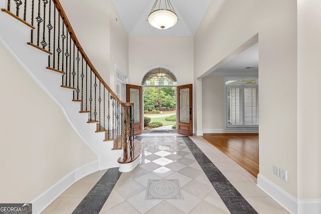 12 Arbor Shrs, Newnan, GA 30265 - entrance foyer with a high ceiling, inlaid floor details, and stairs