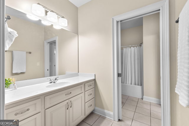 12 Arbor Shrs, Newnan, GA 30265 - full bathroom featuring tile patterned floors, vanity, and shower / bath combination with curtain