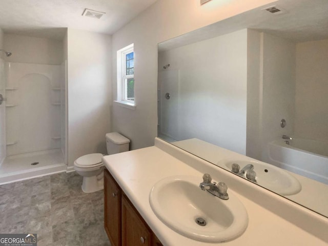 full bathroom with a shower and visible vents