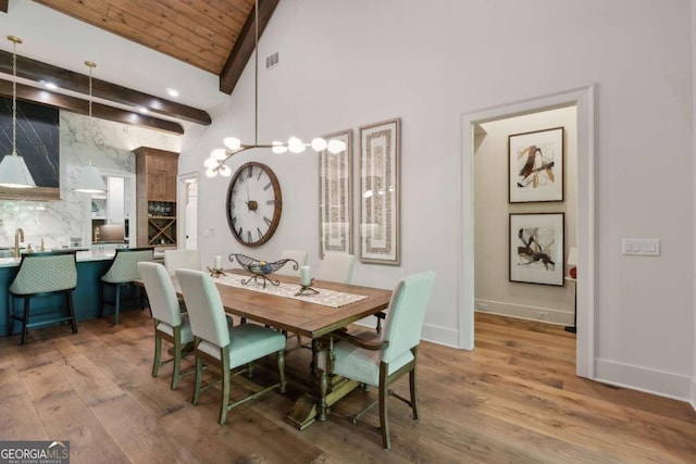 448 Golden Bear Pass, Dahlonega, GA 30533 - dining room with wood finished floors, baseboards, and wood ceiling with exposed beams