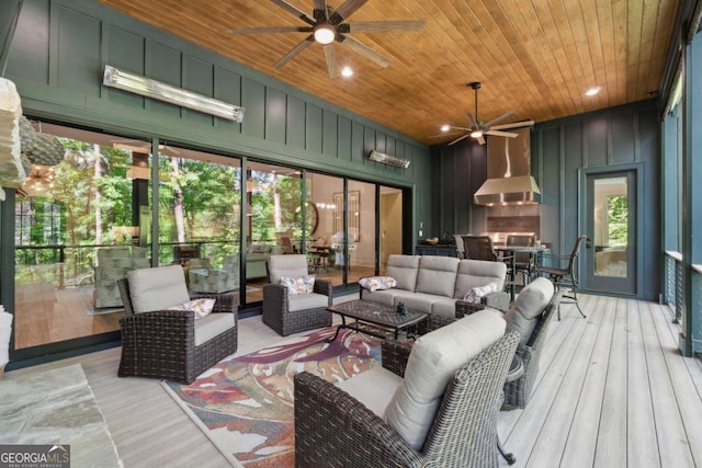 448 Golden Bear Pass, Dahlonega, GA 30533 - sunroom / solarium featuring a ceiling fan and an outdoor living space with a fireplace