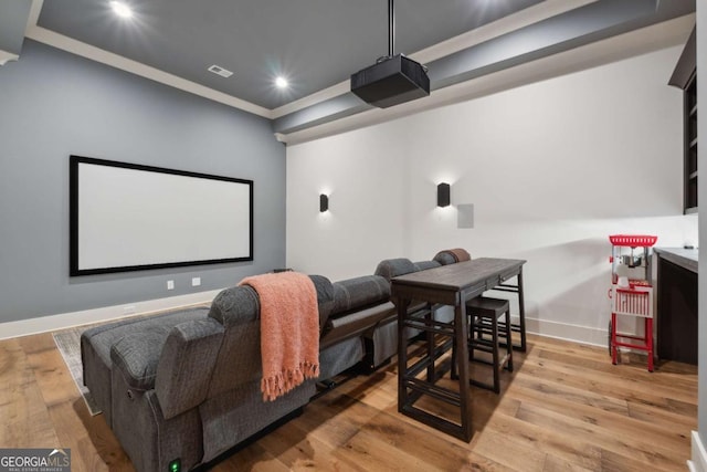 448 Golden Bear Pass, Dahlonega, GA 30533 - home theater with wood finished floors, baseboards, crown molding, and recessed lighting