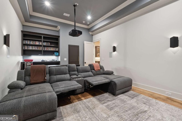 448 Golden Bear Pass, Dahlonega, GA 30533 - home theater room featuring wood finished floors, baseboards, crown molding, and recessed lighting
