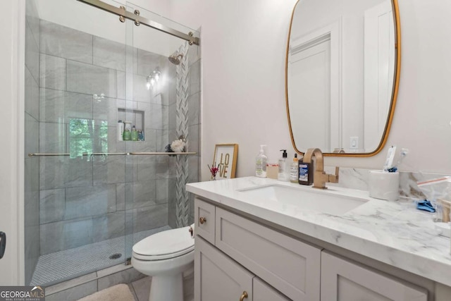 448 Golden Bear Pass, Dahlonega, GA 30533 - bathroom with vanity, a shower stall, and toilet
