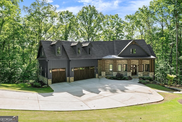 448 Golden Bear Pass, Dahlonega, GA 30533 - view of front of property with stone siding, driveway, a front lawn, and a porch