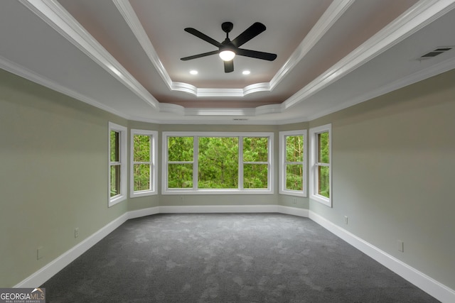6048 Golf View Xing, Locust Grove, GA 30248 - carpeted spare room with ceiling fan, a raised ceiling, crown molding, and recessed lighting