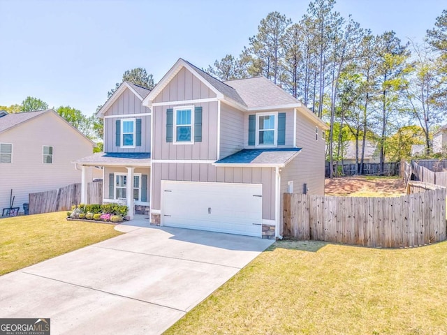 1302 Gardenia Ct, Villa Rica, GA 30180 - craftsman house with board and batten siding, fence, a garage, and concrete driveway