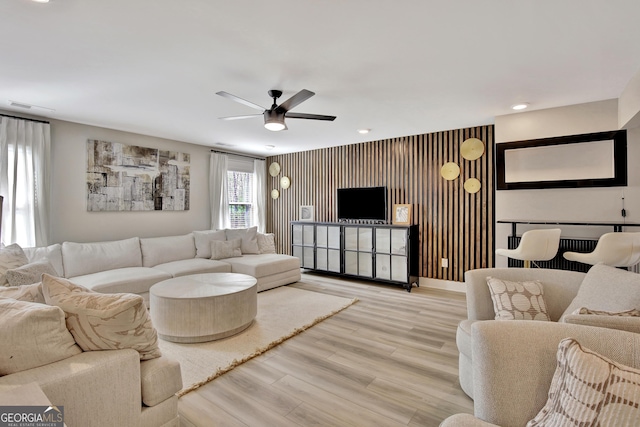 196 Saddleridge Trl, Senoia, GA 30276 - living area featuring wood finished floors, ceiling fan, visible vents, and recessed lighting