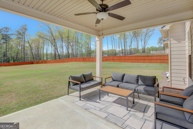 196 Saddleridge Trl, Senoia, GA 30276 - view of patio with a ceiling fan, an outdoor hangout area, and fence