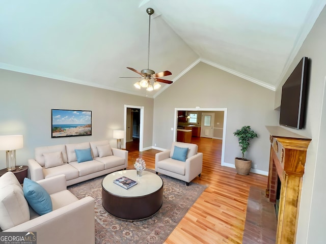 293 N Avery Rd NW, Rome, GA 30165 - living area featuring baseboards, a fireplace with flush hearth, light wood-style flooring, and ceiling fan