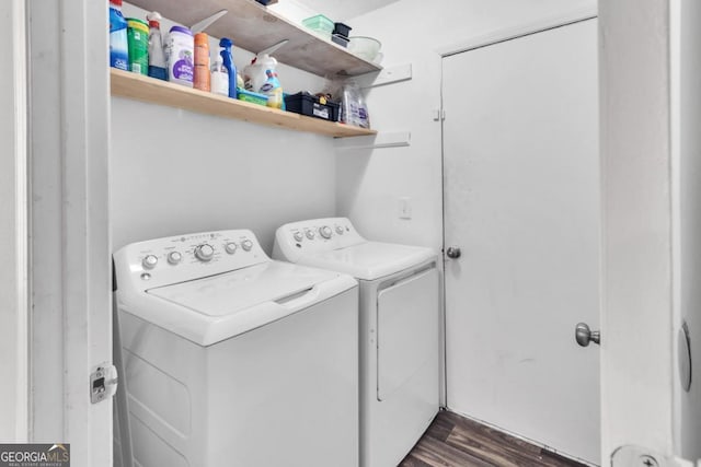 2998 Kenville Ln, Decatur, GA 30034 - clothes washing area featuring separate washer and dryer, laundry area, and dark wood-style floors