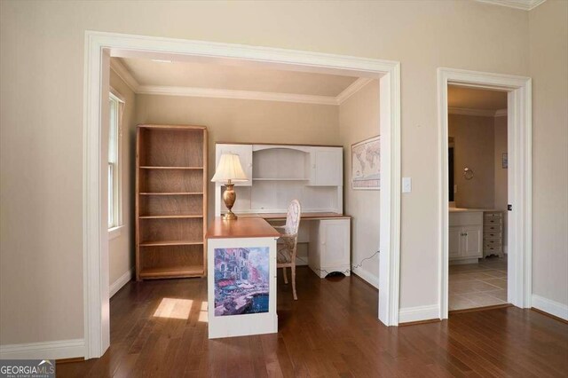 1786 Cambridge Sq, Watkinsville, GA 30677 - unfurnished office featuring crown molding, baseboards, and dark wood-style floors