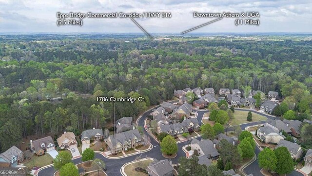 1786 Cambridge Sq, Watkinsville, GA 30677 - aerial view with a residential view and a forest view