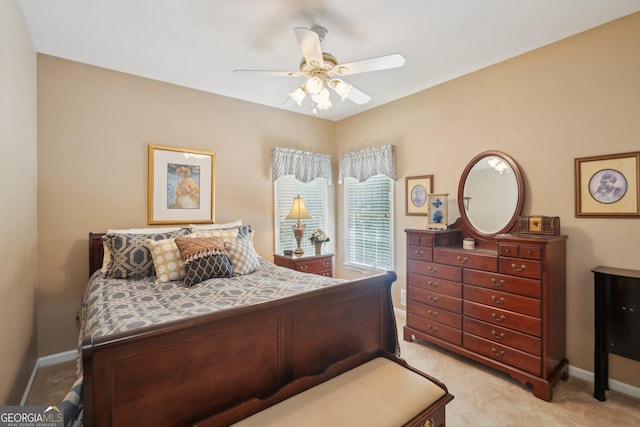 2545 Amberbrook Ln, Grayson, GA 30017 - bedroom with ceiling fan, light colored carpet, and baseboards