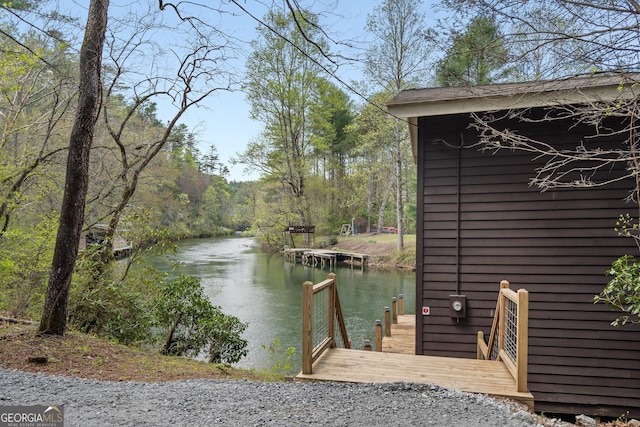 dock area featuring a water view
